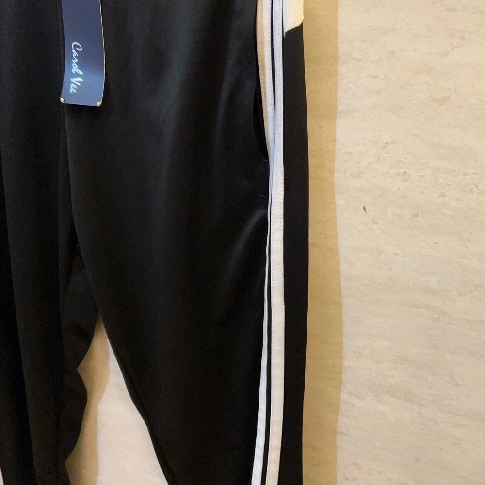 NWT- Carol Vee Black Track Pants with White Stripes - Picture 5 of 9